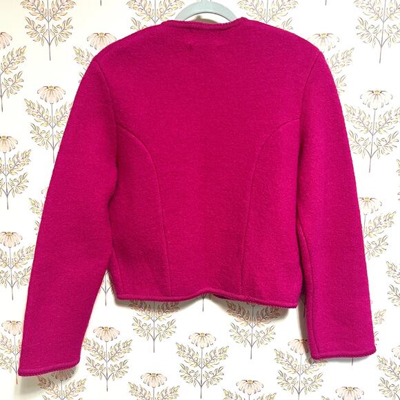 Vintage Tally-Ho Wool Cardigan Sweater, Hot Pink, Brass buttons - Picture 2 of 7